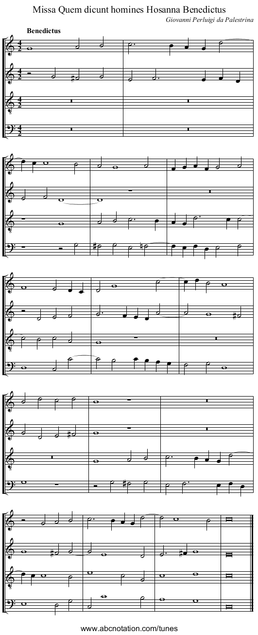 Missa Quem dicunt homines Hosanna Benedictus - staff notation