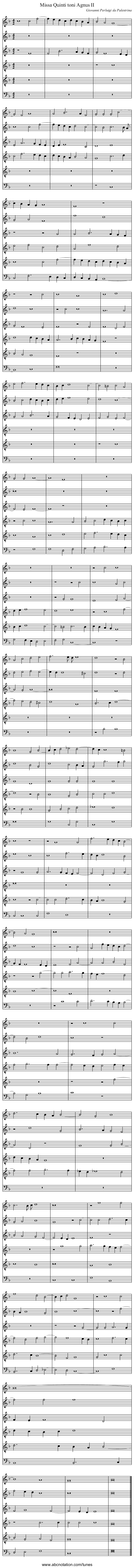 Missa Quinti toni Agnus II - staff notation