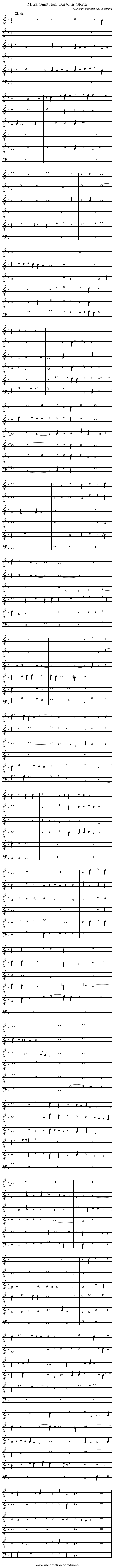 Missa Quinti toni Qui tollis Gloria - staff notation