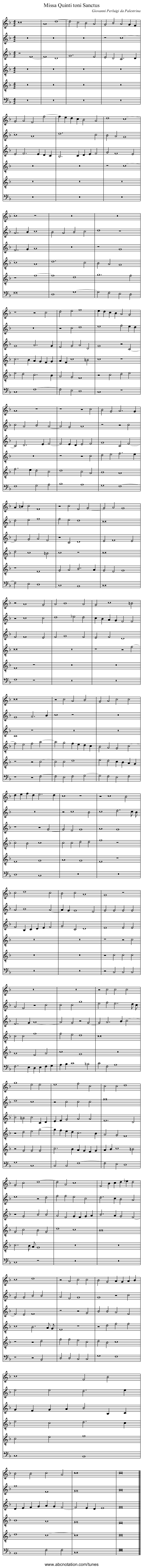 Missa Quinti toni Sanctus - staff notation