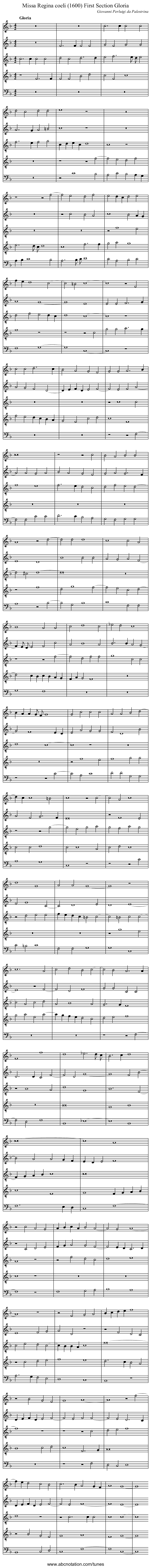Missa Regina coeli (1600) First Section Gloria - staff notation