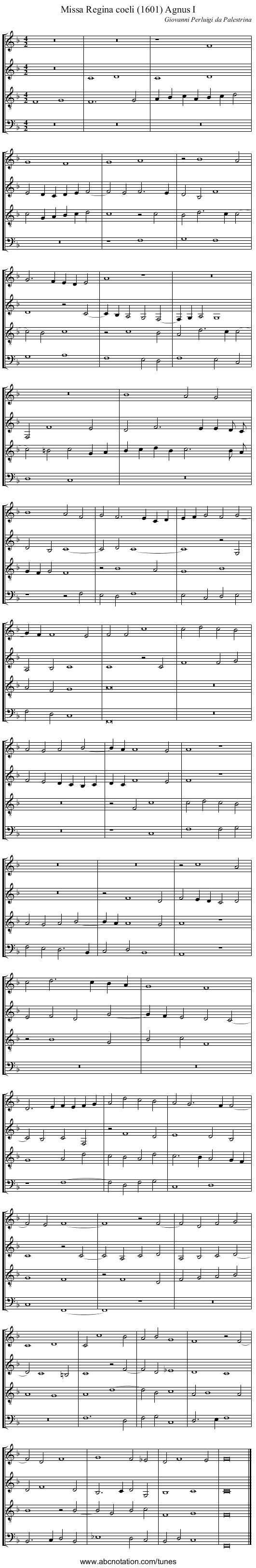 Missa Regina coeli (1601) Agnus I - staff notation