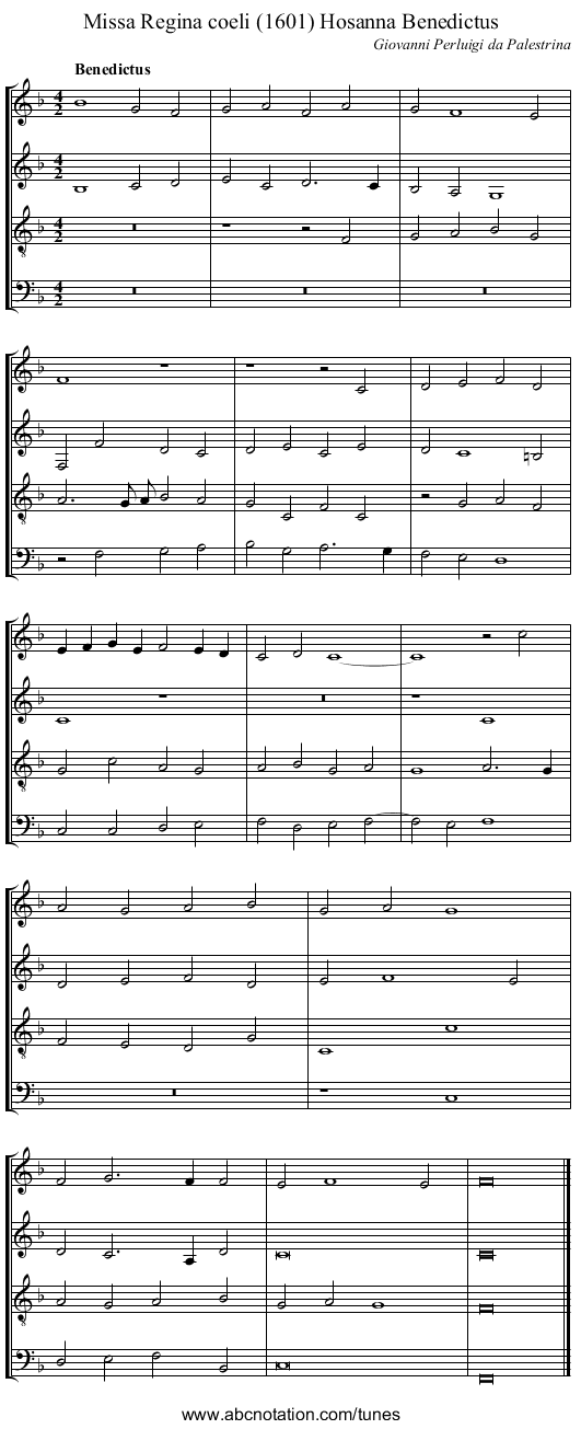 Missa Regina coeli (1601) Hosanna Benedictus - staff notation