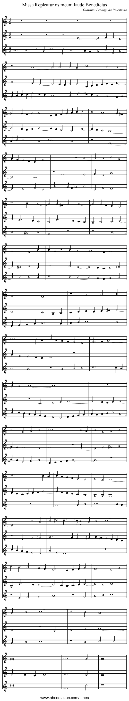 Missa Repleatur os meum laude Benedictus - staff notation
