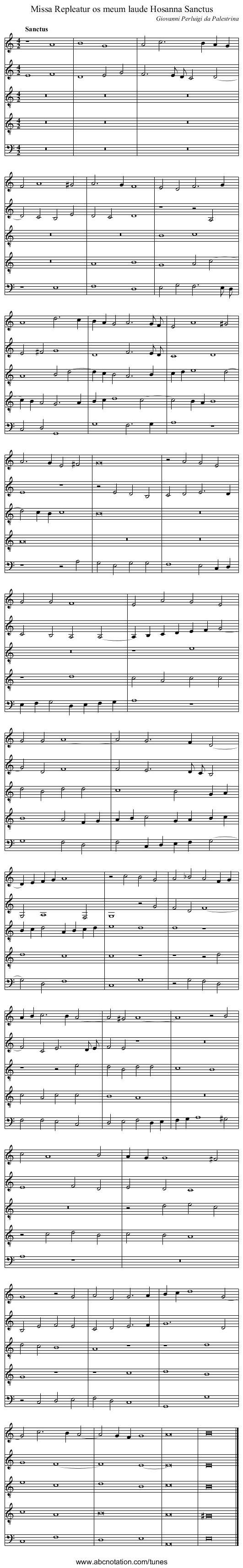 Missa Repleatur os meum laude Hosanna Sanctus - staff notation