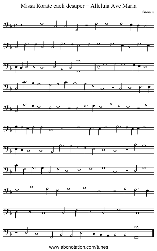 Missa Rorate caeli desuper – Alleluia Ave Maria - staff notation