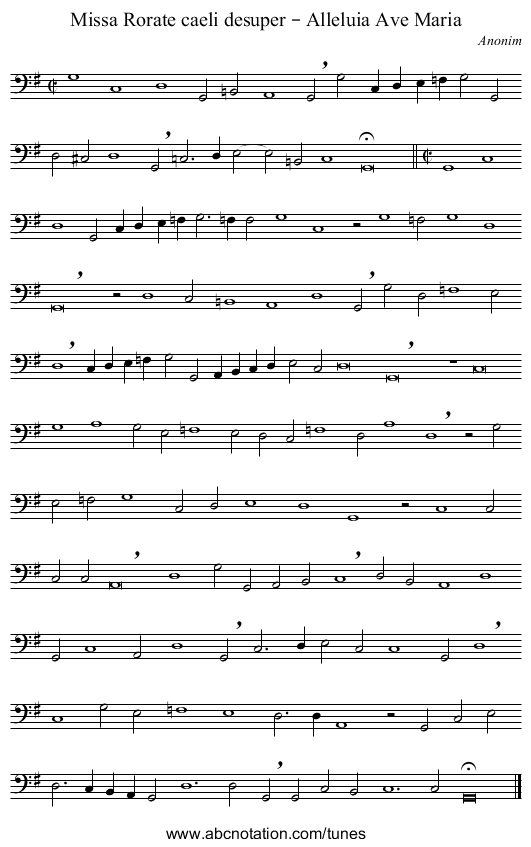 Missa Rorate caeli desuper – Alleluia Ave Maria - staff notation