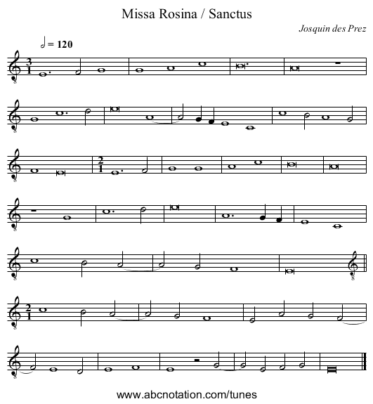 Missa Rosina / Sanctus - staff notation
