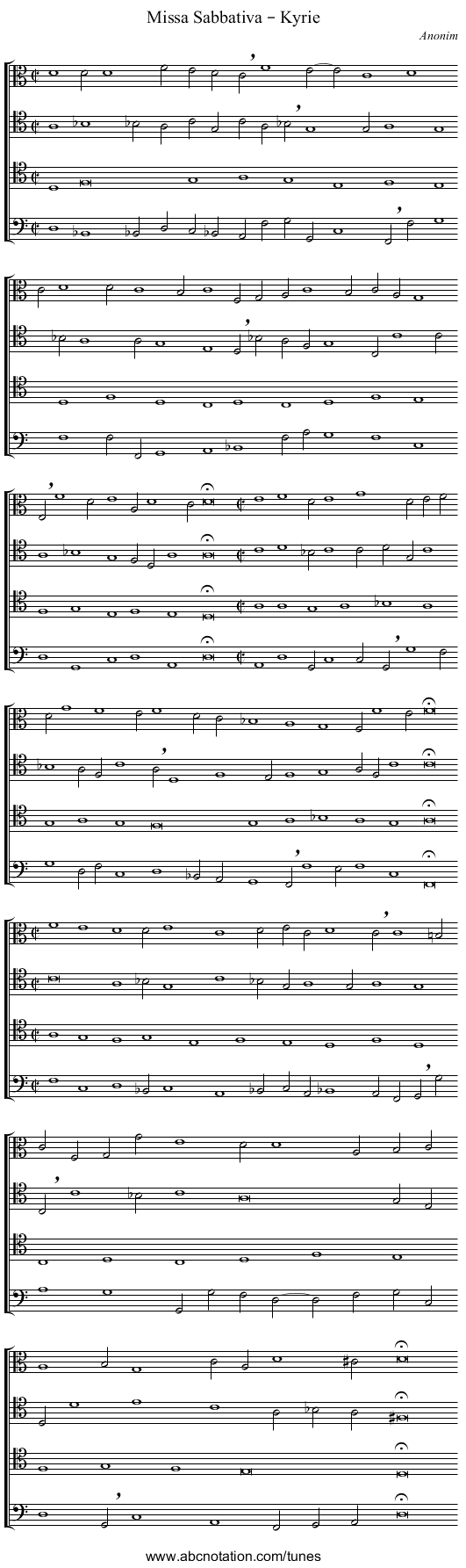 Missa Sabbativa – Kyrie - staff notation