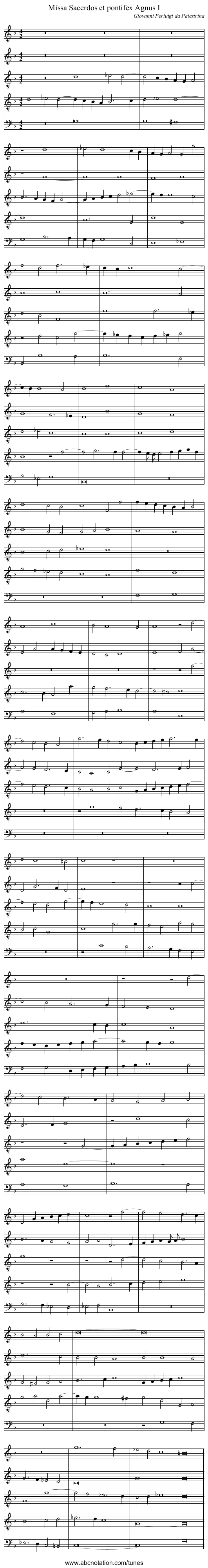 Missa Sacerdos et pontifex Agnus I - staff notation