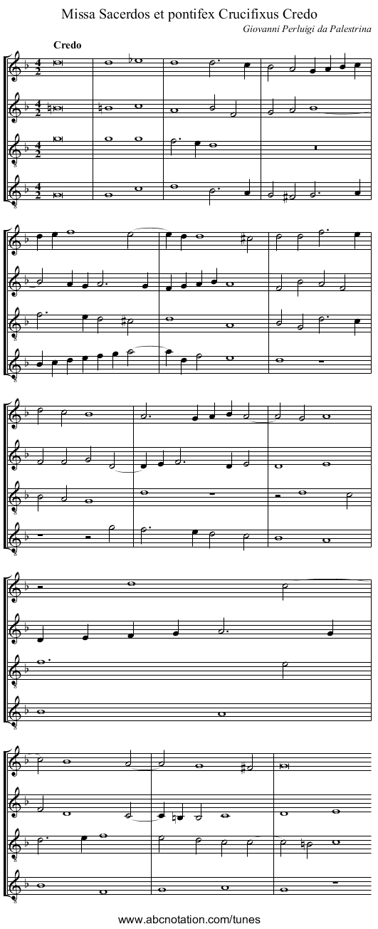 Missa Sacerdos et pontifex Crucifixus Credo - staff notation