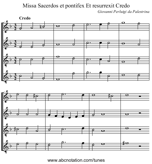 Missa Sacerdos et pontifex Et resurrexit Credo - staff notation