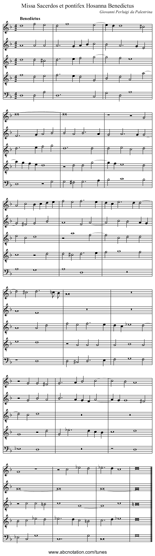 Missa Sacerdos et pontifex Hosanna Benedictus - staff notation