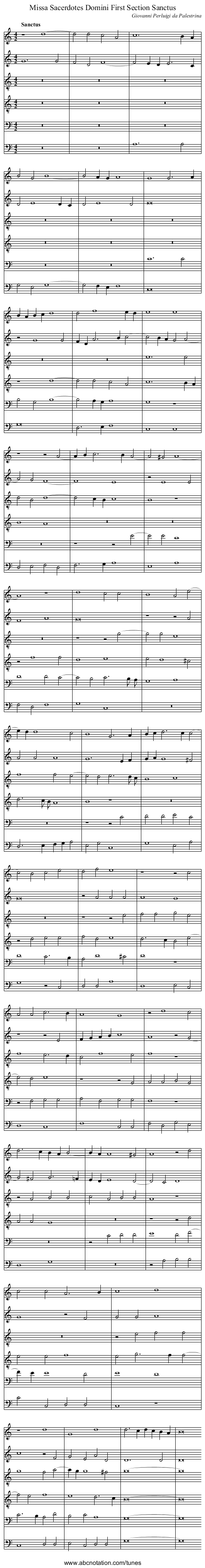 Missa Sacerdotes Domini First Section Sanctus - staff notation