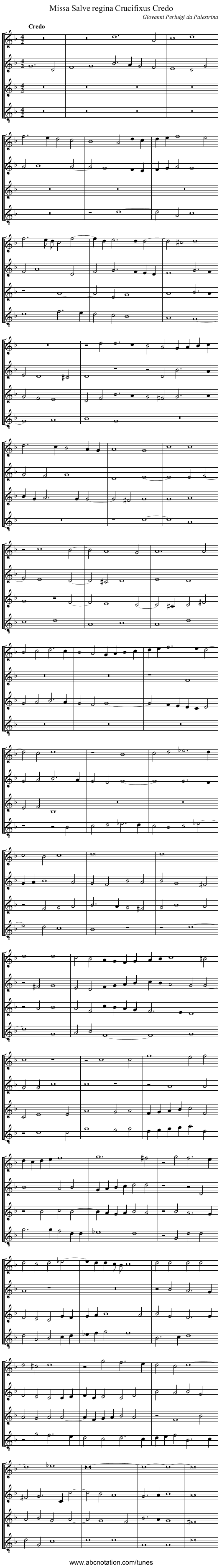 Missa Salve regina Crucifixus Credo - staff notation