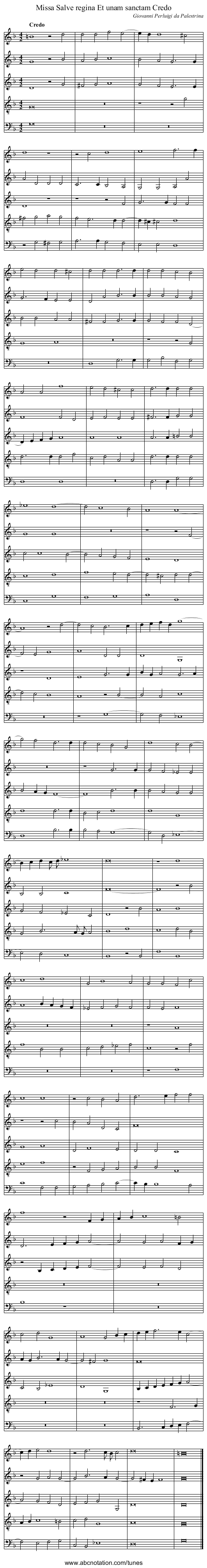 Missa Salve regina Et unam sanctam Credo - staff notation