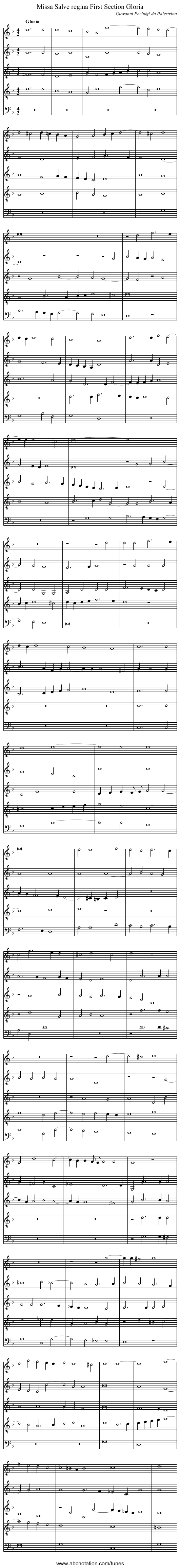 Missa Salve regina First Section Gloria - staff notation