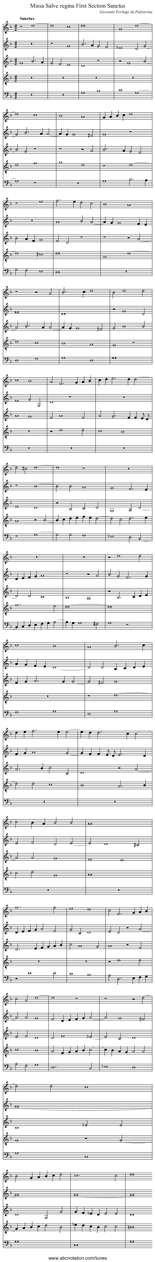 Missa Salve regina First Section Sanctus - staff notation