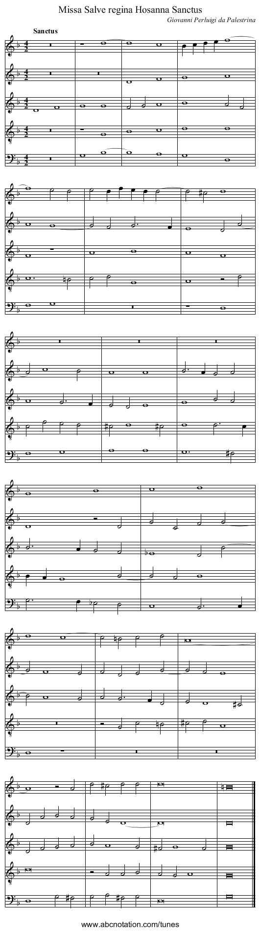 Missa Salve regina Hosanna Sanctus - staff notation