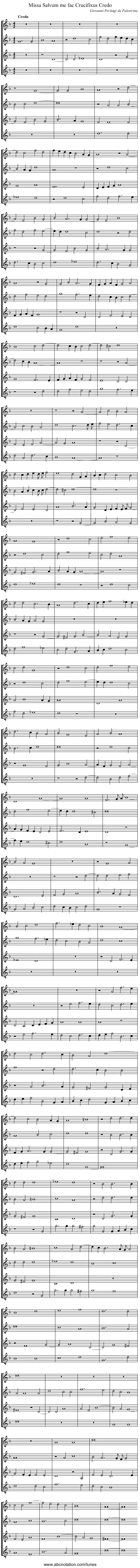 Missa Salvum me fac Crucifixus Credo - staff notation
