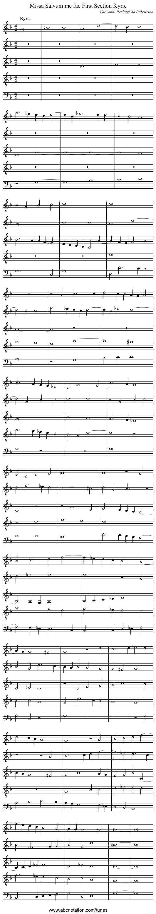 Missa Salvum me fac First Section Kyrie - staff notation