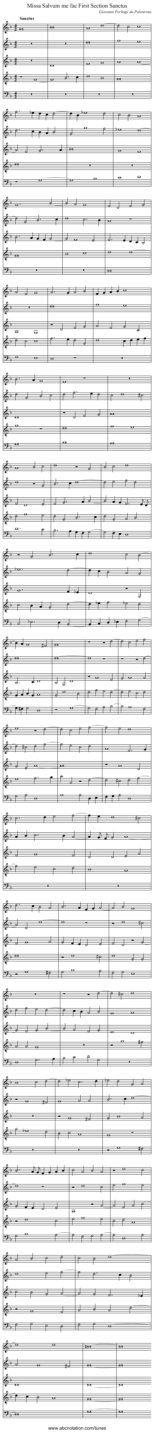 Missa Salvum me fac First Section Sanctus - staff notation
