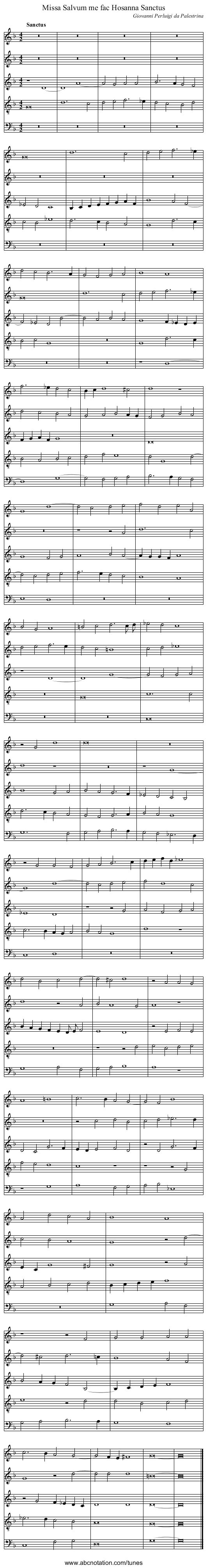 Missa Salvum me fac Hosanna Sanctus - staff notation