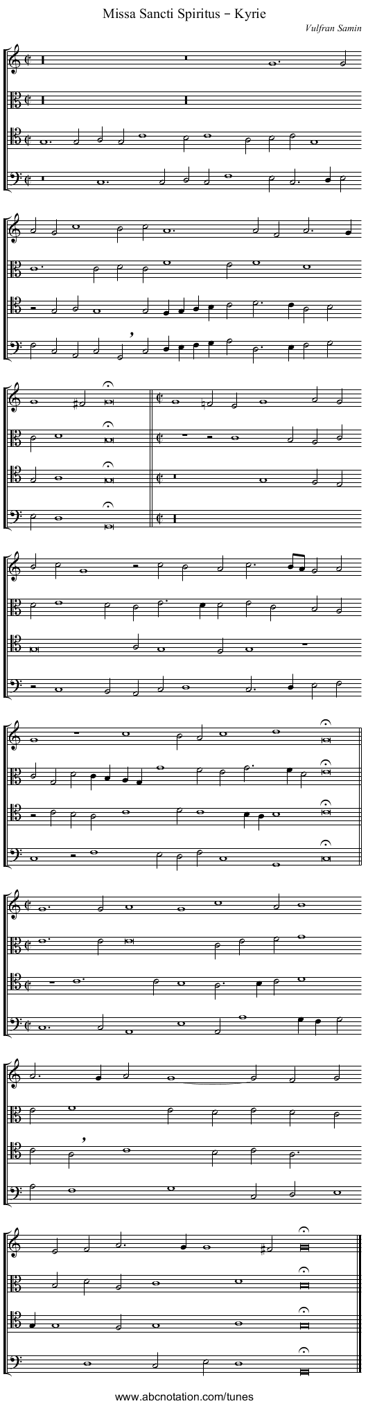 Missa Sancti Spiritus – Kyrie - staff notation