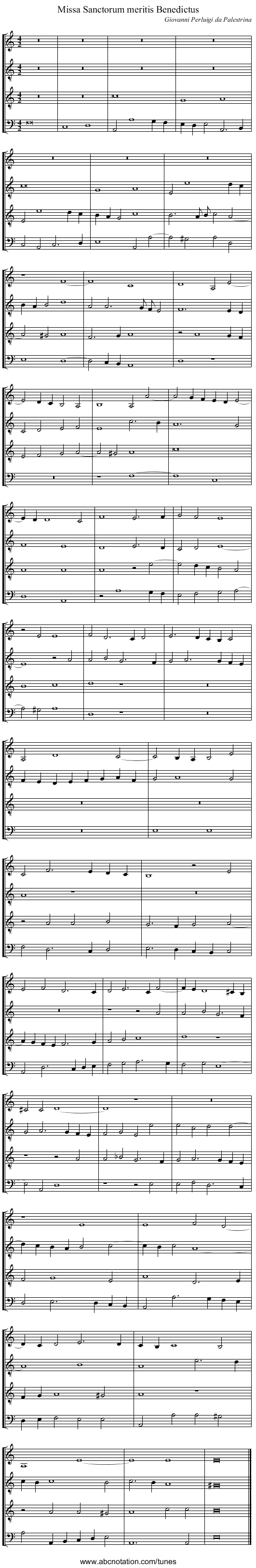 Missa Sanctorum meritis Benedictus - staff notation