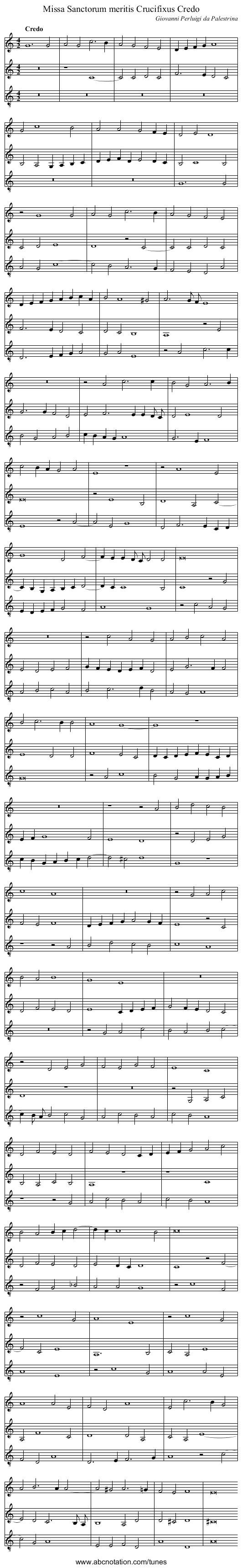Missa Sanctorum meritis Crucifixus Credo - staff notation