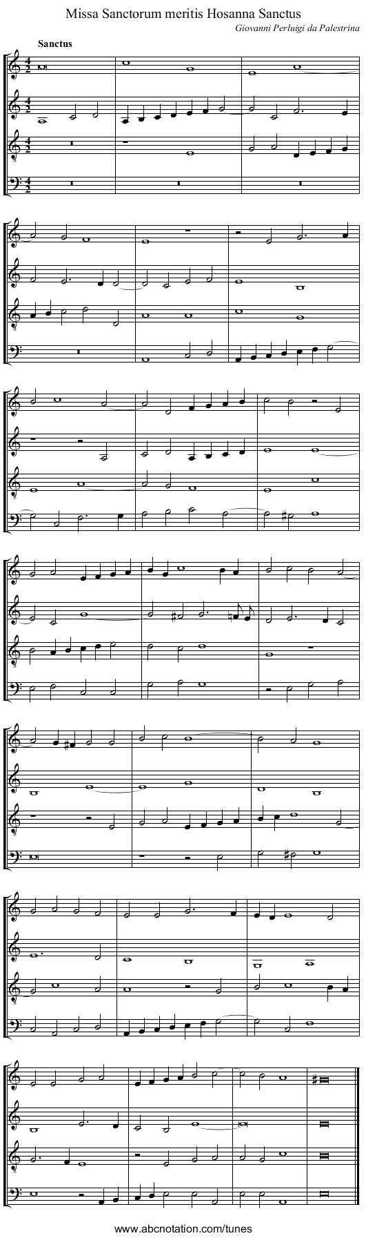 Missa Sanctorum meritis Hosanna Sanctus - staff notation