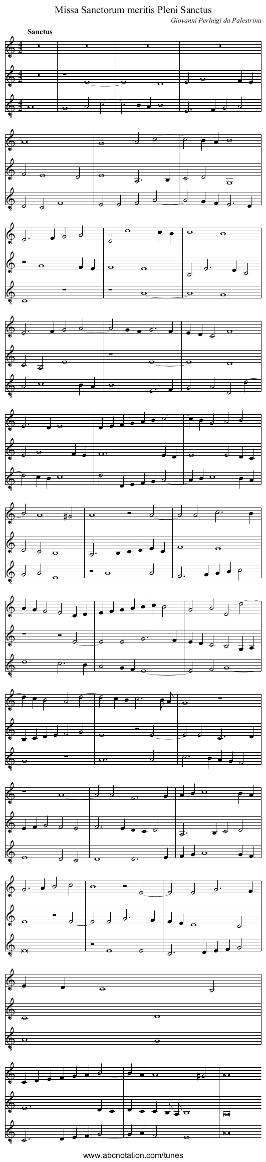 Missa Sanctorum meritis Pleni Sanctus - staff notation