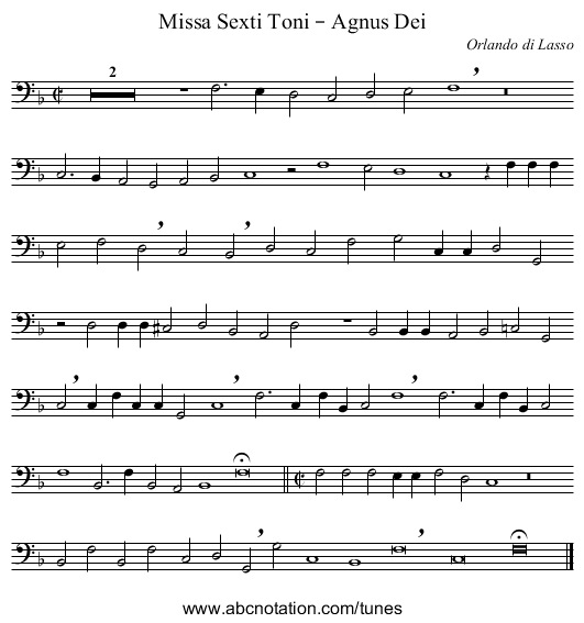Missa Sexti Toni – Agnus Dei - staff notation