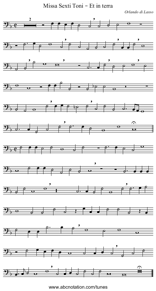 Missa Sexti Toni – Et in terra - staff notation