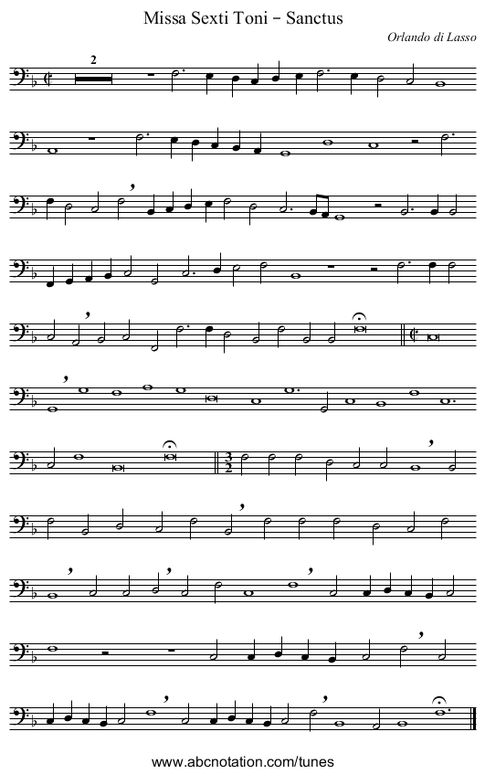 Missa Sexti Toni – Sanctus - staff notation