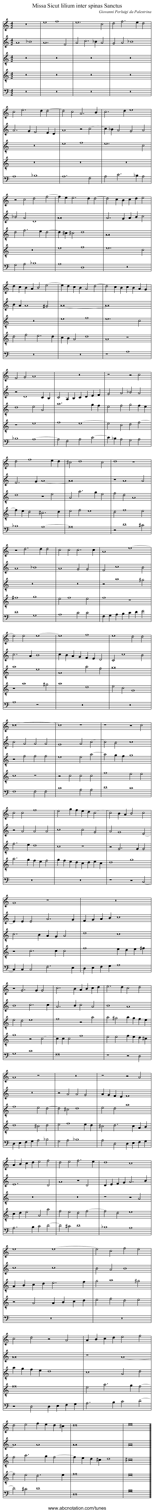 Missa Sicut lilium inter spinas Sanctus - staff notation