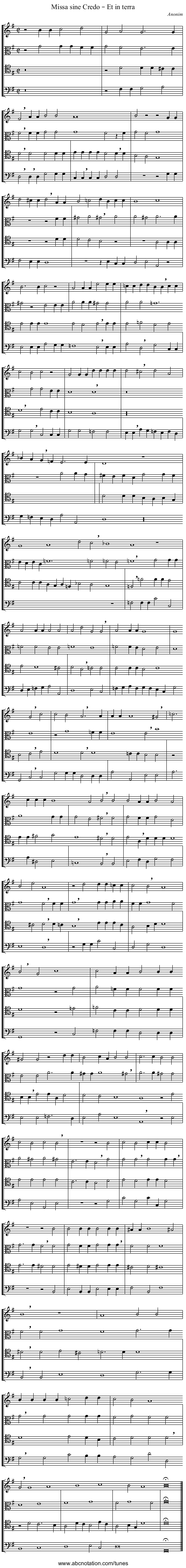 Missa sine Credo – Et in terra - staff notation