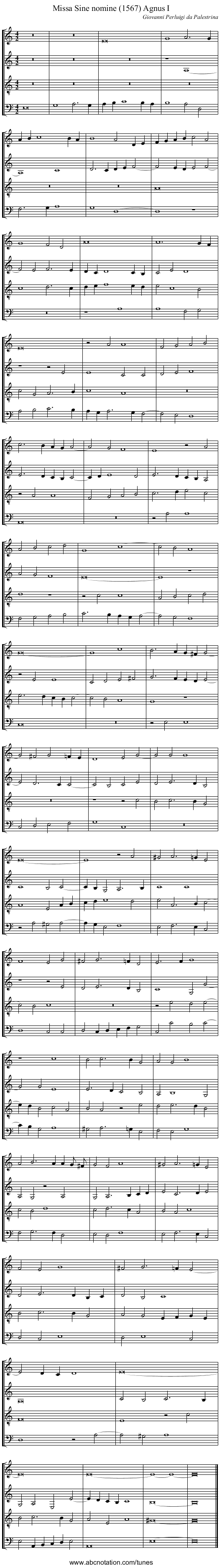 Missa Sine nomine (1567) Agnus I - staff notation