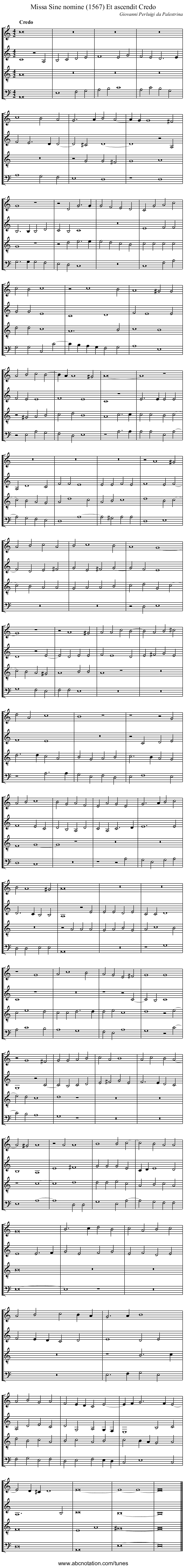 Missa Sine nomine (1567) Et ascendit Credo - staff notation