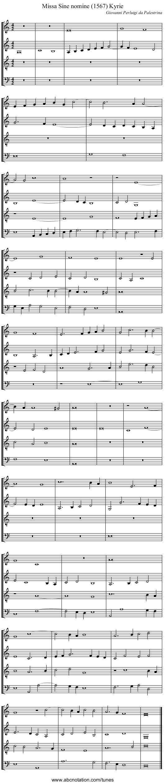 Missa Sine nomine (1567) Kyrie - staff notation