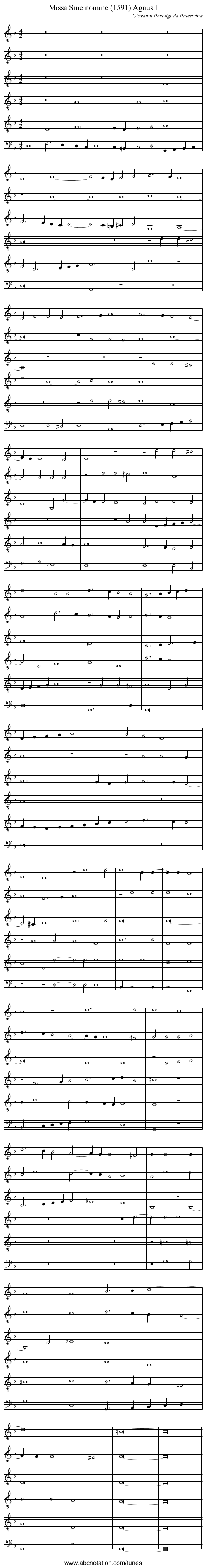 Missa Sine nomine (1591) Agnus I - staff notation
