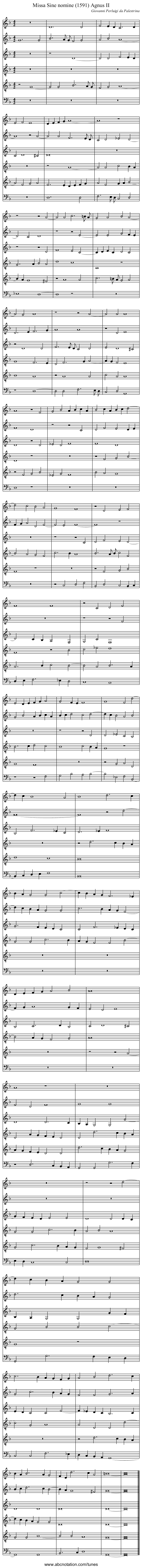 Missa Sine nomine (1591) Agnus II - staff notation