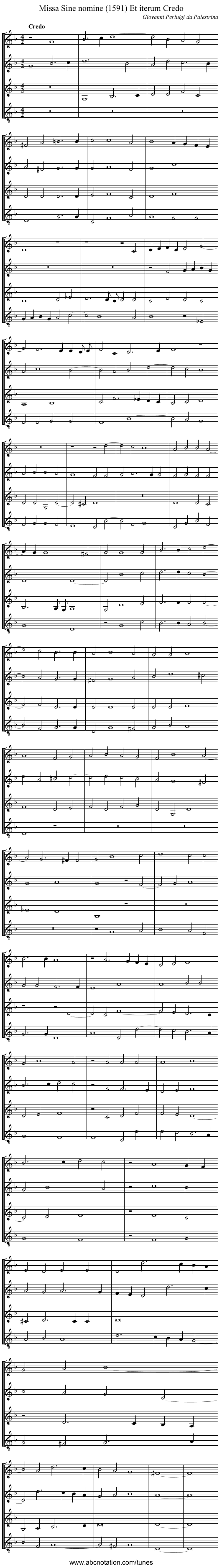 Missa Sine nomine (1591) Et iterum Credo - staff notation