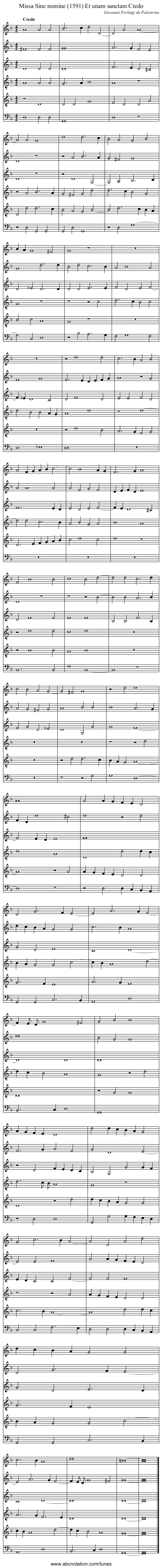 Missa Sine nomine (1591) Et unam sanctam Credo - staff notation