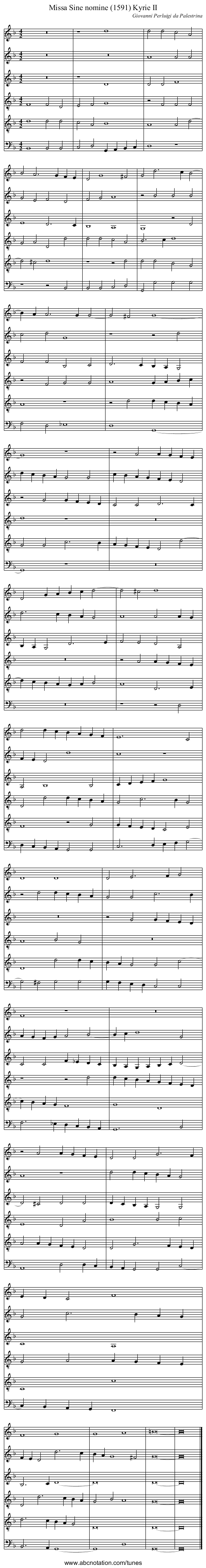 Missa Sine nomine (1591) Kyrie II - staff notation