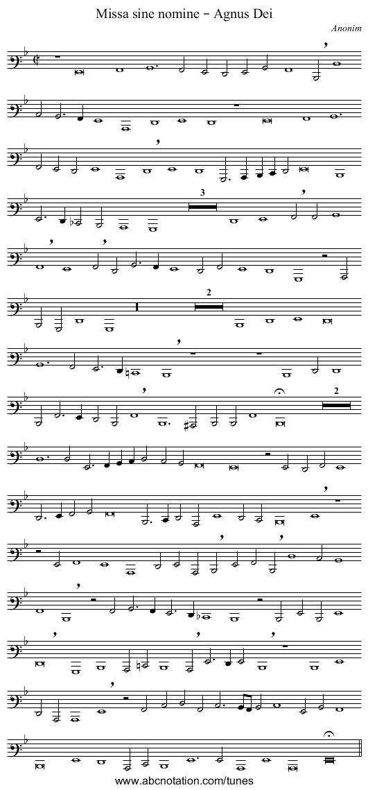 Missa sine nomine – Agnus Dei - staff notation
