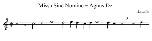 Missa Sine Nomine – Agnus Dei - staff notation