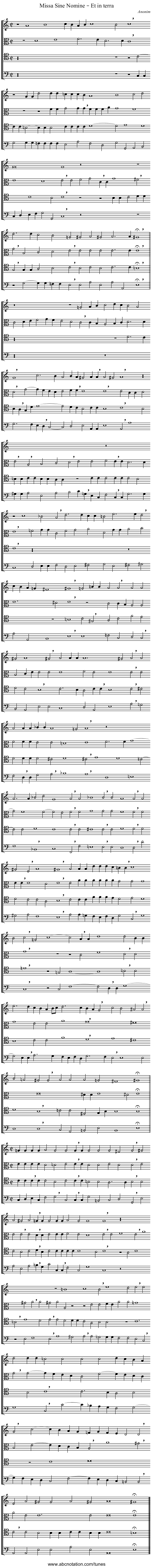 Missa Sine Nomine – Et in terra - staff notation