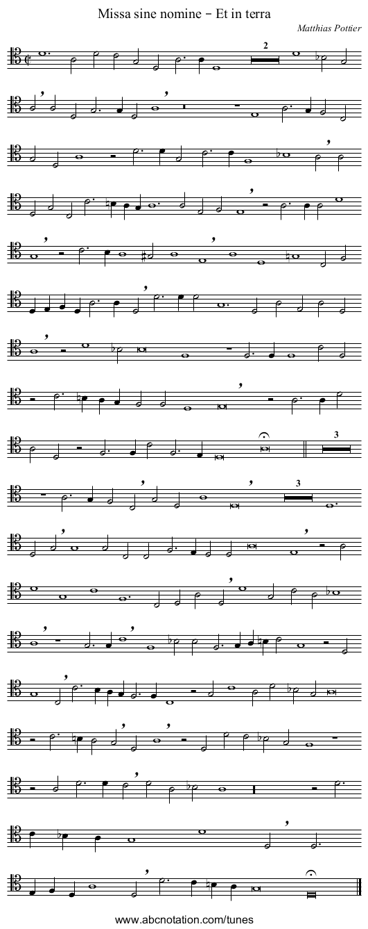 Missa sine nomine – Et in terra - staff notation