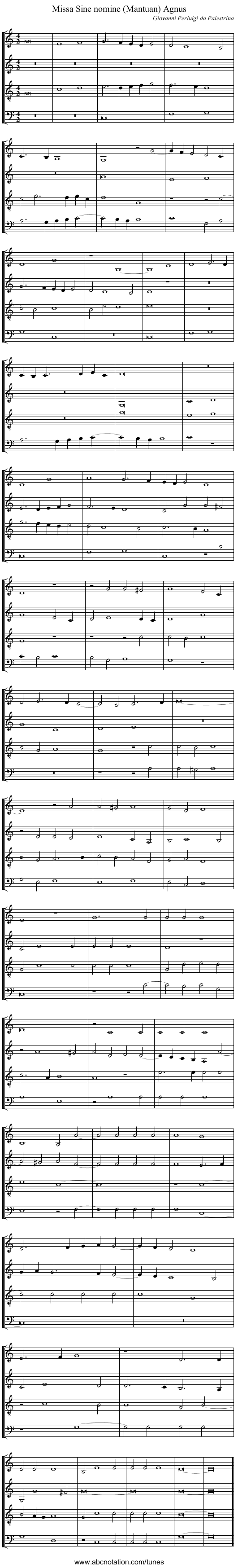 Missa Sine nomine (Mantuan) Agnus - staff notation